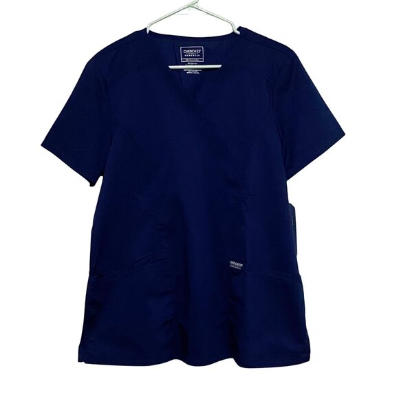 Cherokee Workwear Womens Scrub Top M Navy Blue Medical Dental Vet Tech Uniform - Picture 1 of 7